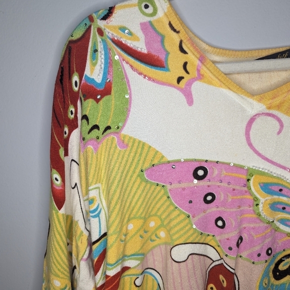 Y2K Vintage Elizabeth New York Sequin Butterfly Floral Nature Sweater Womans XL - Picture 3 of 11